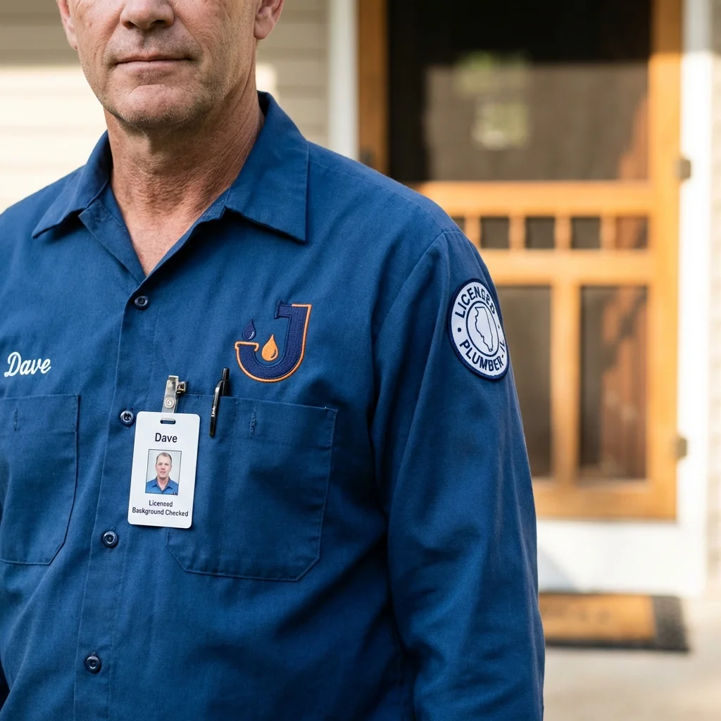 Licensed plumber showing ID badge in East Millinocket, ME