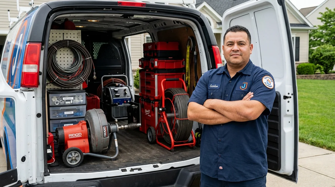 Professional drain cleaning equipment and Johns Plumbing LLC plumber in East Millinocket
