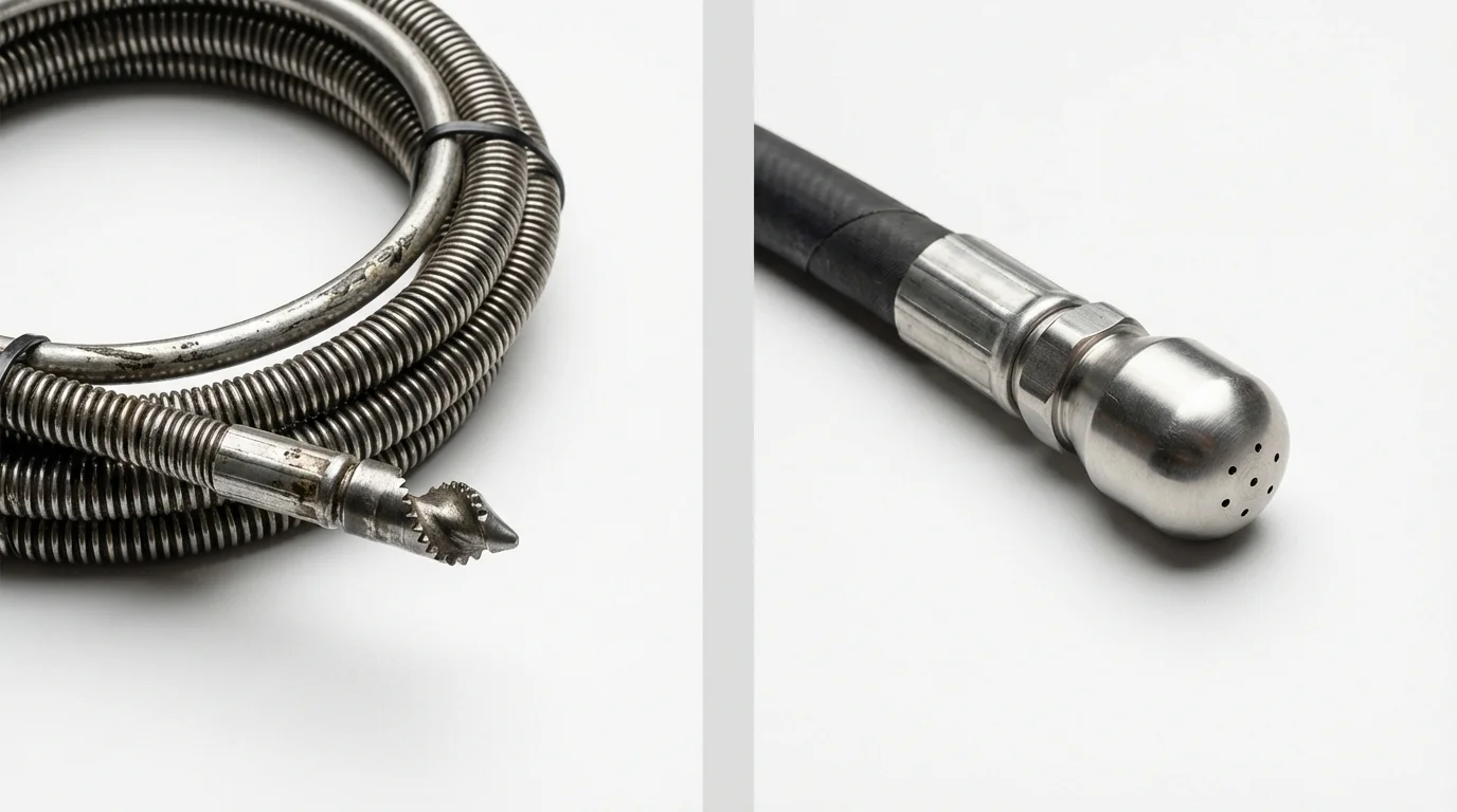 Drain snake cable and hydro jetting nozzle used for drain cleaning in East Millinocket, ME