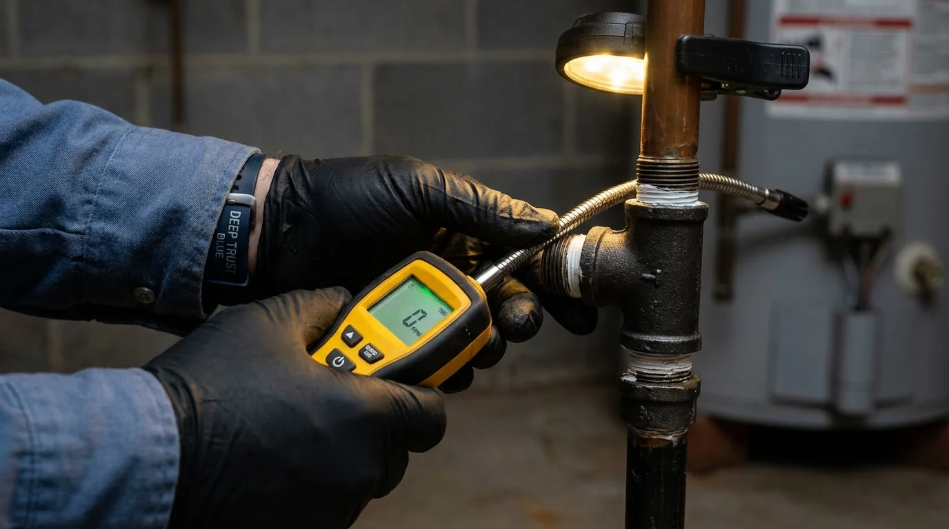 Gas leak detection with electronic sniffer by Johns Plumbing LLC in East Millinocket