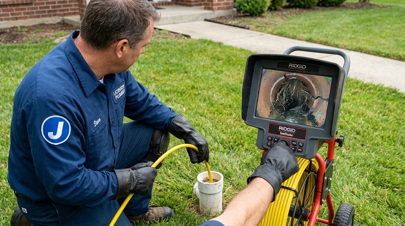 Sewer camera inspection being performed by Johns Plumbing LLC in East Millinocket